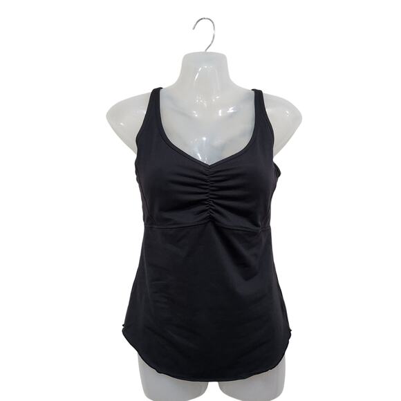 Prana Back Strap Keyhole Ruched Padded Swim Tankini Top Black Size Medium - Picture 1 of 10